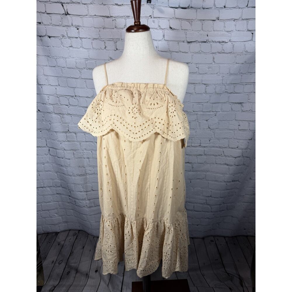 Tuckernuck Moon River Eyelet Nude Tan Dress Ruffle Above Knee Cotton Large